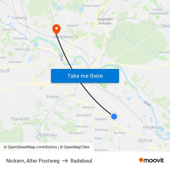 Nickern, Alter Postweg to Radebeul map