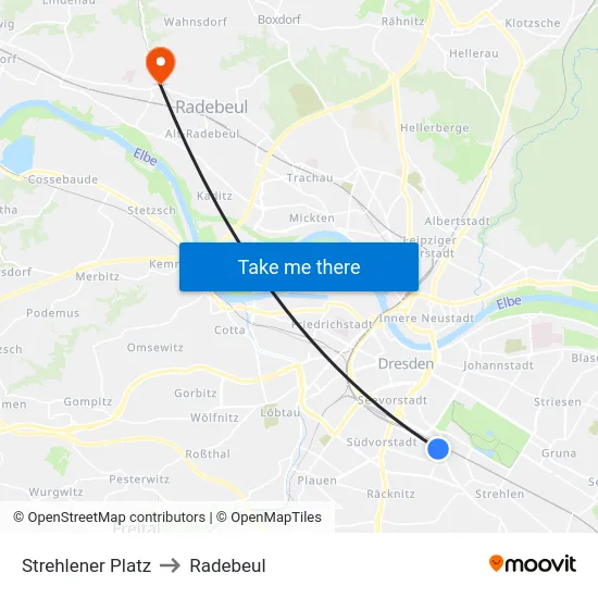 Strehlener Platz to Radebeul map