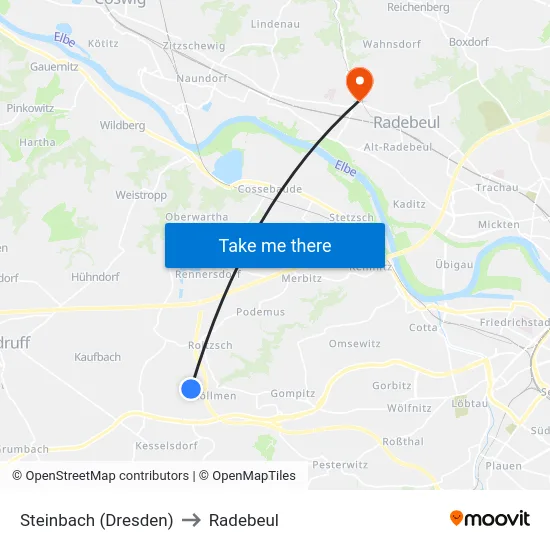 Steinbach (Dresden) to Radebeul map