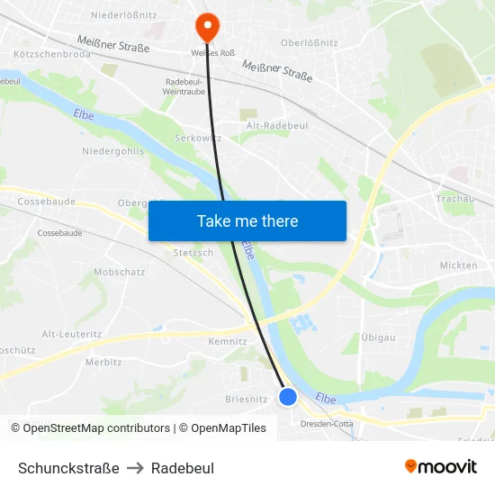Schunckstraße to Radebeul map