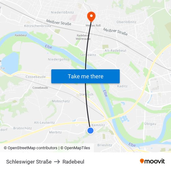 Schleswiger Straße to Radebeul map