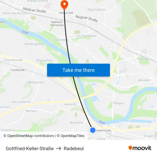 Gottfried-Keller-Straße to Radebeul map