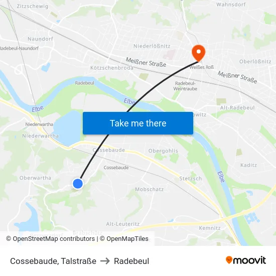 Cossebaude, Talstraße to Radebeul map