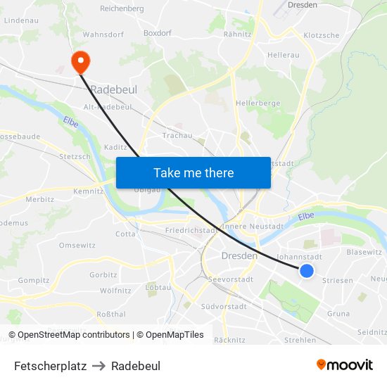 Fetscherplatz to Radebeul map