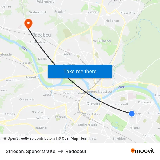 Striesen, Spenerstraße to Radebeul map