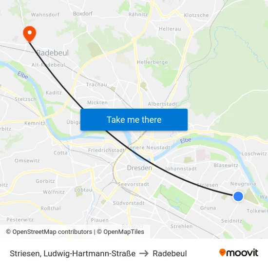 Striesen, Ludwig-Hartmann-Straße to Radebeul map