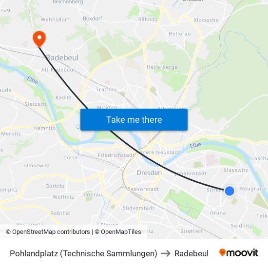 Pohlandplatz (Technische Sammlungen) to Radebeul map