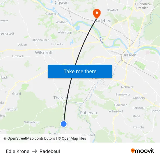 Edle Krone to Radebeul map