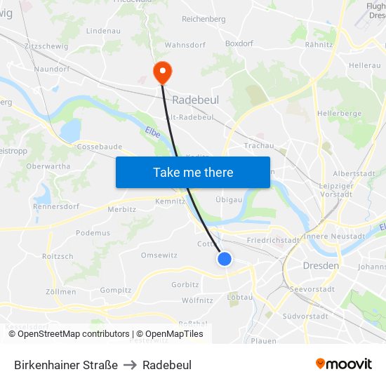 Birkenhainer Straße to Radebeul map