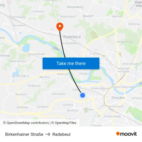 Birkenhainer Straße to Radebeul map