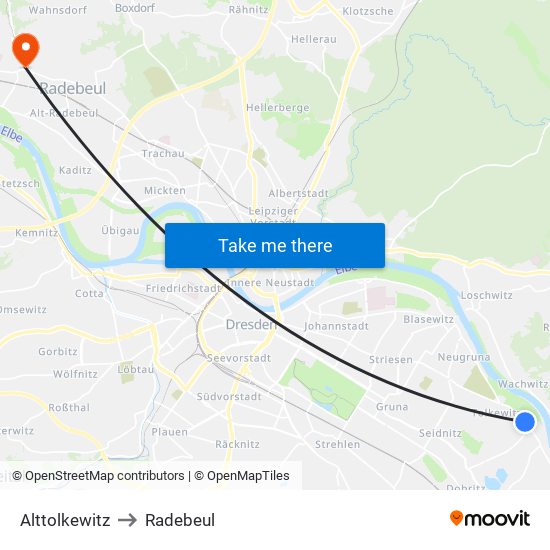 Alttolkewitz to Radebeul map