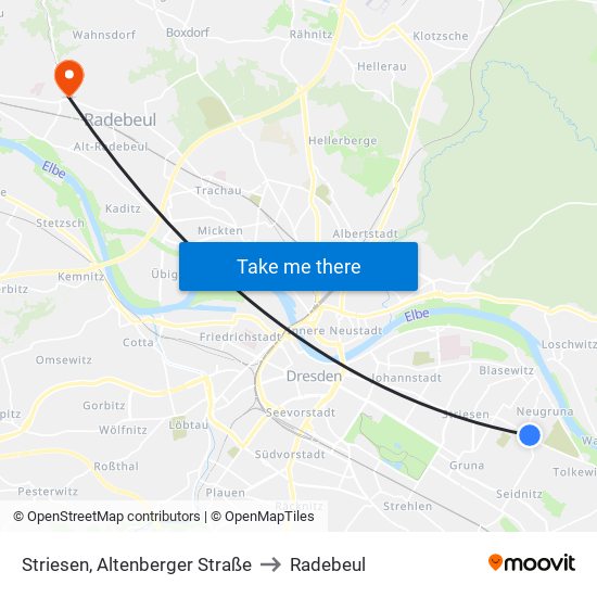 Striesen, Altenberger Straße to Radebeul map