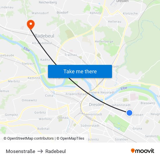 Mosenstraße to Radebeul map