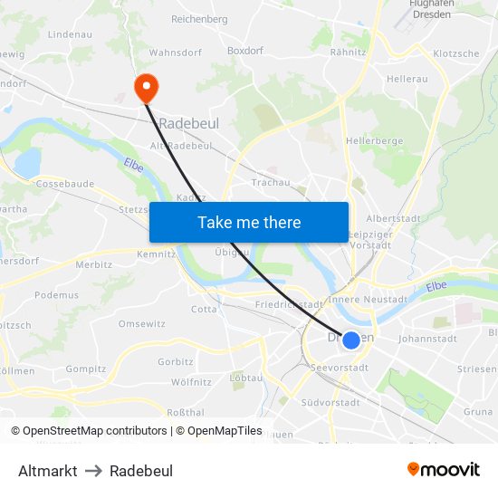 Altmarkt to Radebeul map