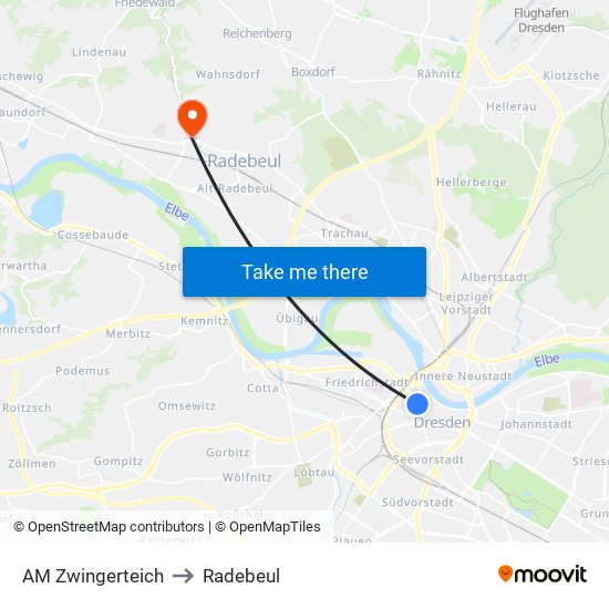 AM Zwingerteich to Radebeul map