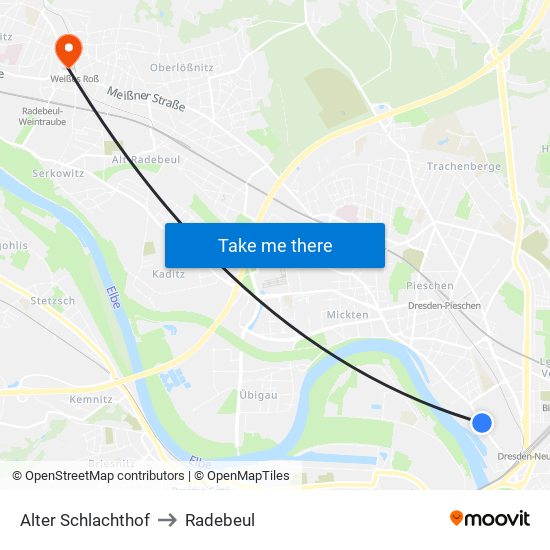 Alter Schlachthof to Radebeul map