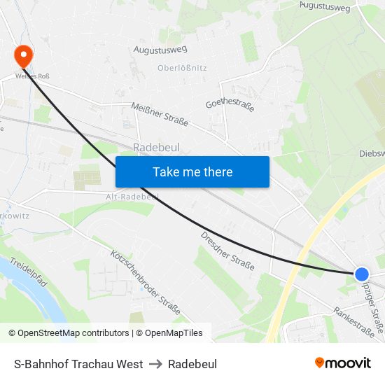 S-Bahnhof Trachau West to Radebeul map