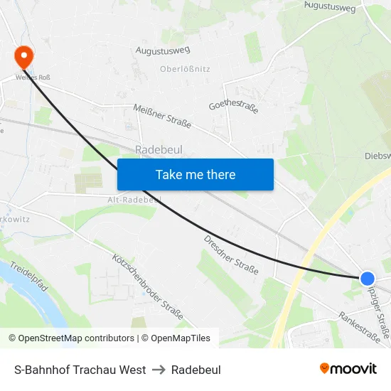 S-Bahnhof Trachau West to Radebeul map