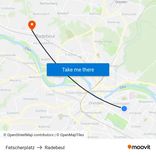 Fetscherplatz to Radebeul map