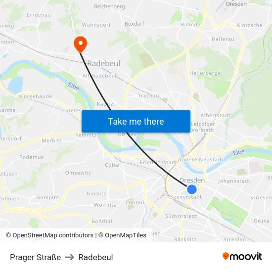 Prager Straße to Radebeul map