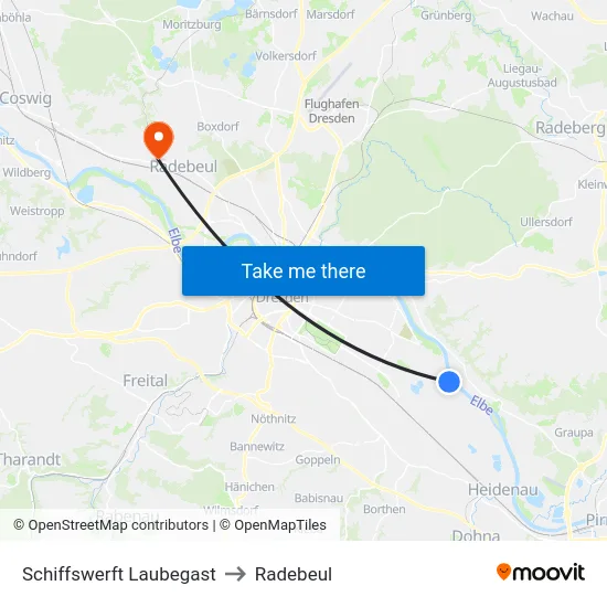 Schiffswerft Laubegast to Radebeul map