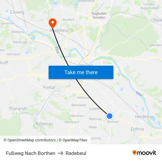 Fußweg Nach Borthen to Radebeul map