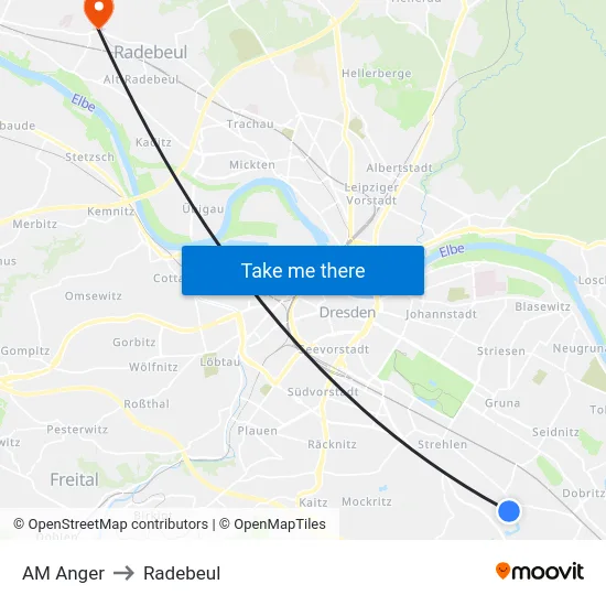 AM Anger to Radebeul map