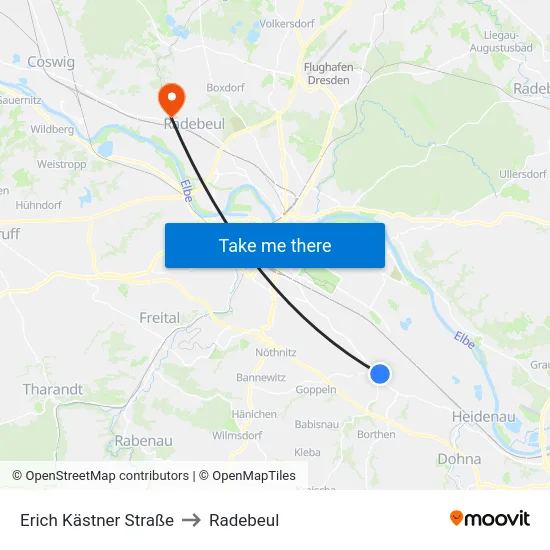 Erich Kästner Straße to Radebeul map