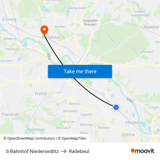 S-Bahnhof Niedersedlitz to Radebeul map