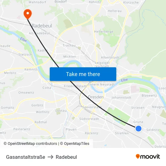 Gasanstaltstraße to Radebeul map
