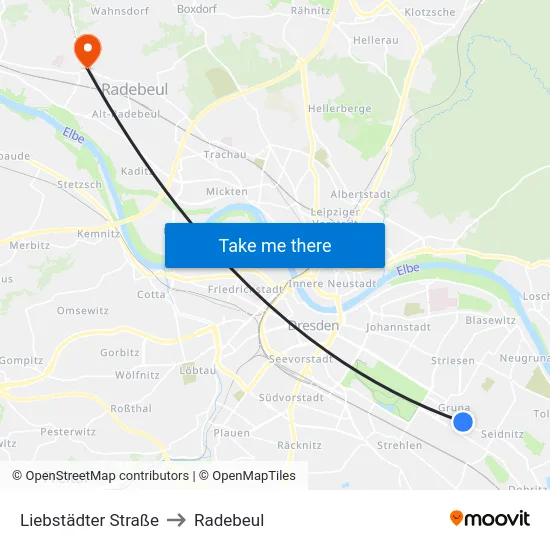 Liebstädter Straße to Radebeul map