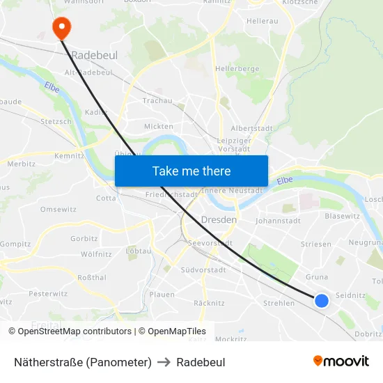 Nätherstraße (Panometer) to Radebeul map