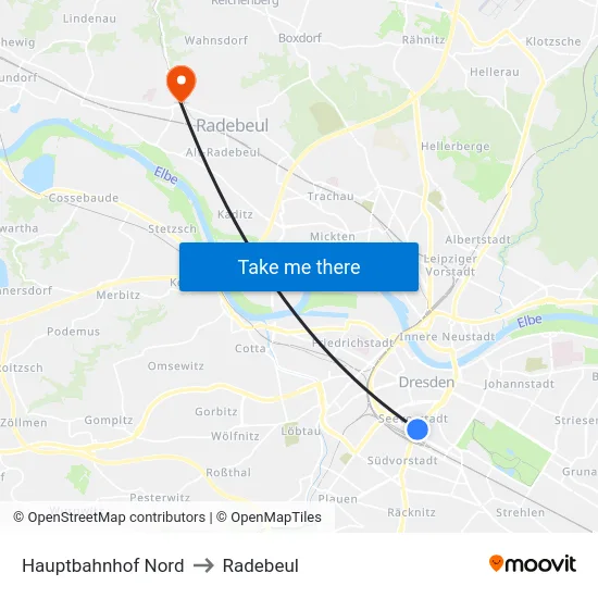 Hauptbahnhof Nord to Radebeul map