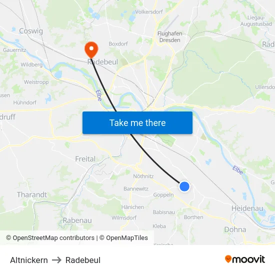 Altnickern to Radebeul map