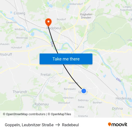 Goppeln, Leubnitzer Straße to Radebeul map