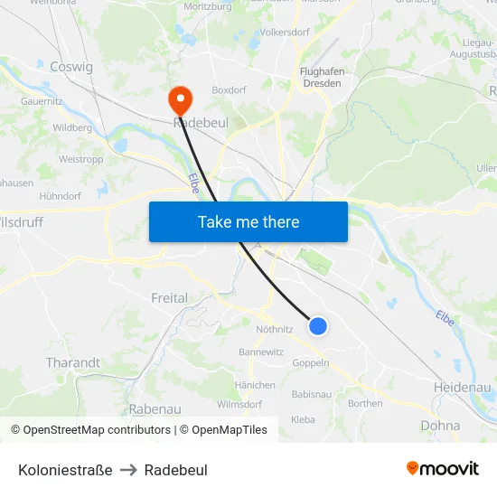 Koloniestraße to Radebeul map