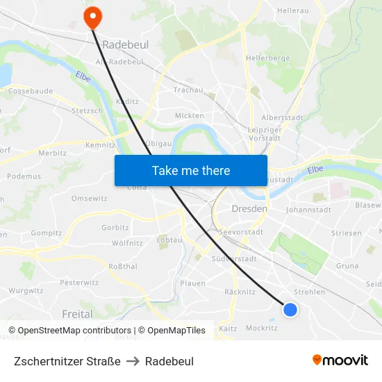 Zschertnitzer Straße to Radebeul map