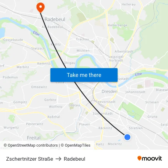 Zschertnitzer Straße to Radebeul map