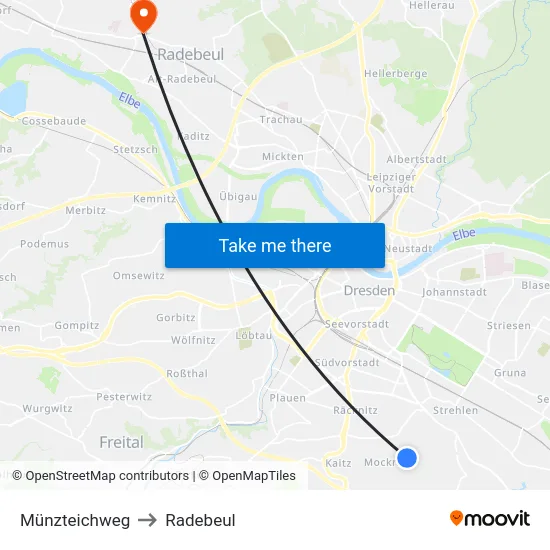 Münzteichweg to Radebeul map