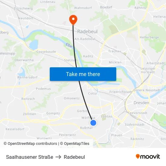 Saalhausener Straße to Radebeul map