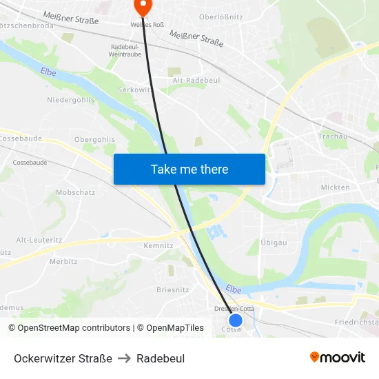 Ockerwitzer Straße to Radebeul map