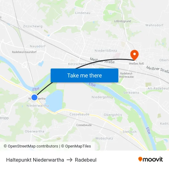 Haltepunkt Niederwartha to Radebeul map