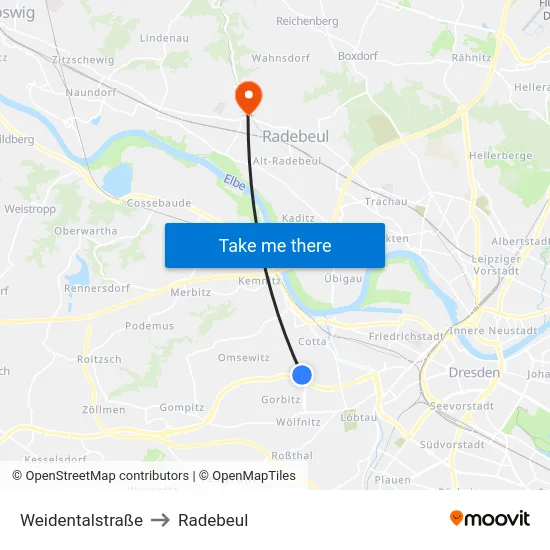 Weidentalstraße to Radebeul map