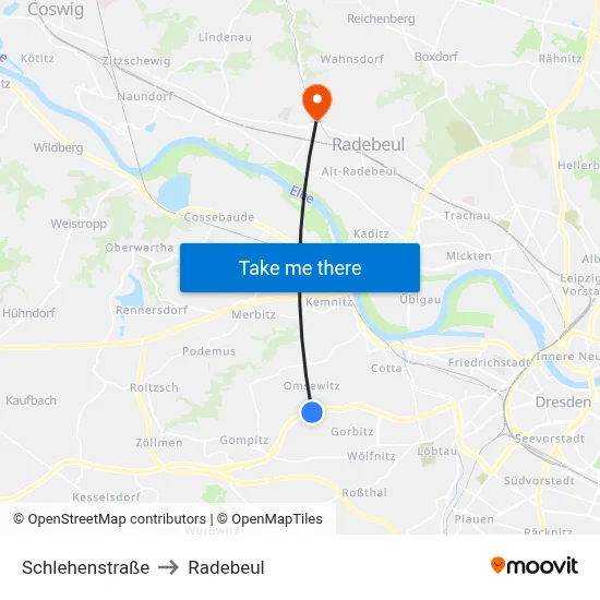 Schlehenstraße to Radebeul map