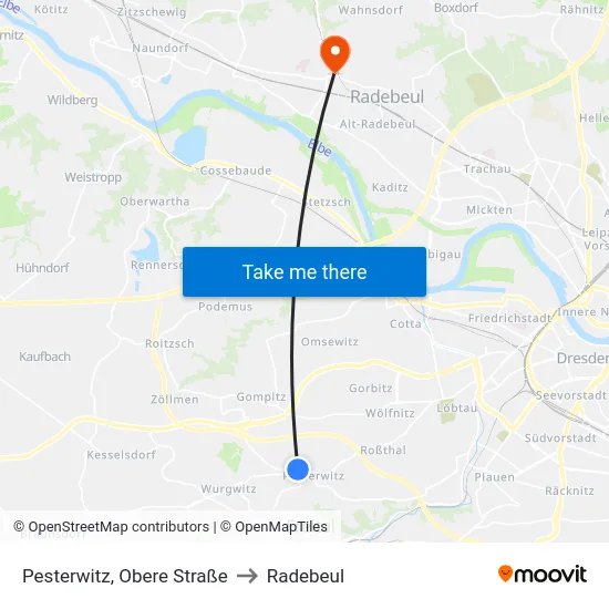 Pesterwitz, Obere Straße to Radebeul map