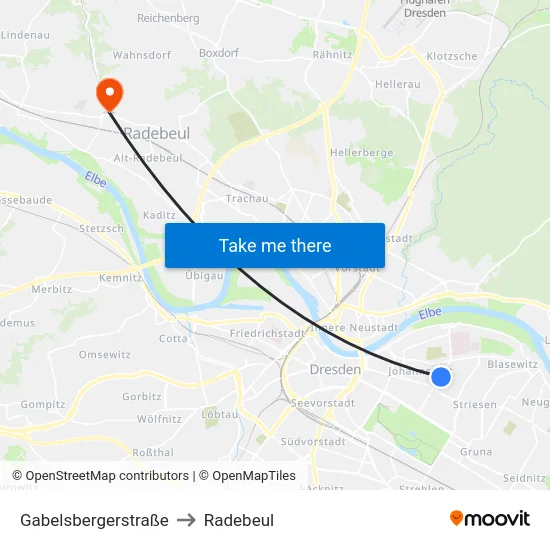 Gabelsbergerstraße to Radebeul map
