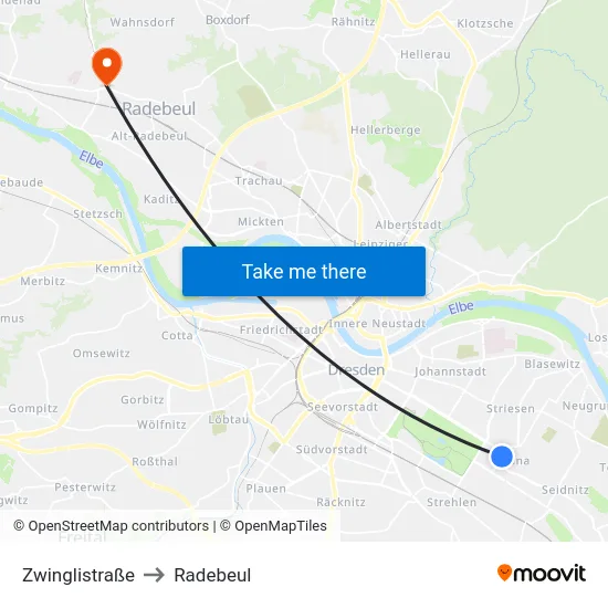 Zwinglistraße to Radebeul map