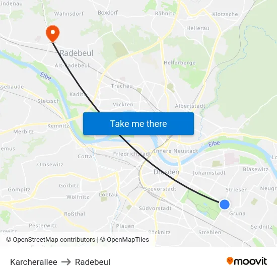 Karcherallee to Radebeul map