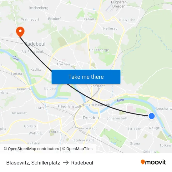 Blasewitz, Schillerplatz to Radebeul map
