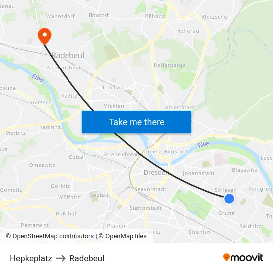 Hepkeplatz to Radebeul map